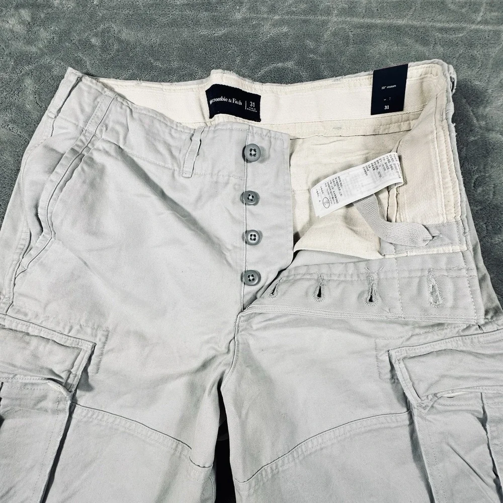 Abercrombie & Fitch Cotton Cargo Shorts Men 31 Heavy Button Fly Drawstring Y2K